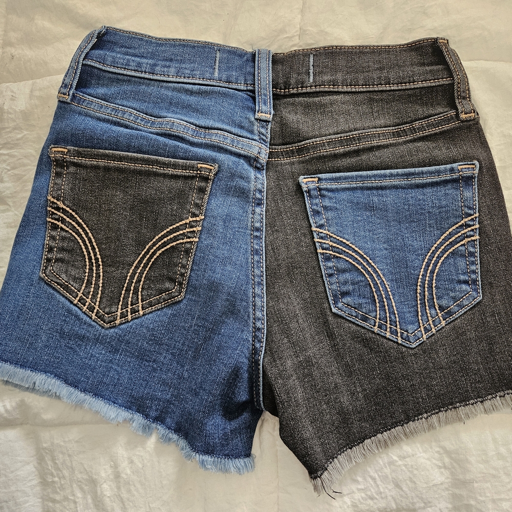 Hollister RARE Blue and Black High Rise Denim Shorts